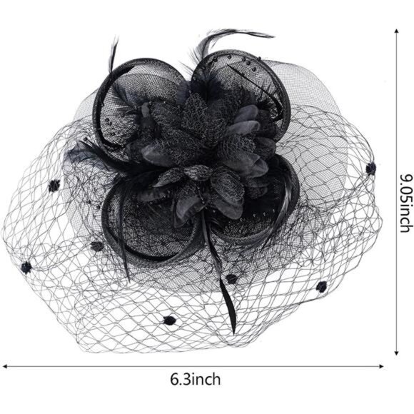 Women's Fascinators Hats with Veil Headwear Black - Picture 5 of 7